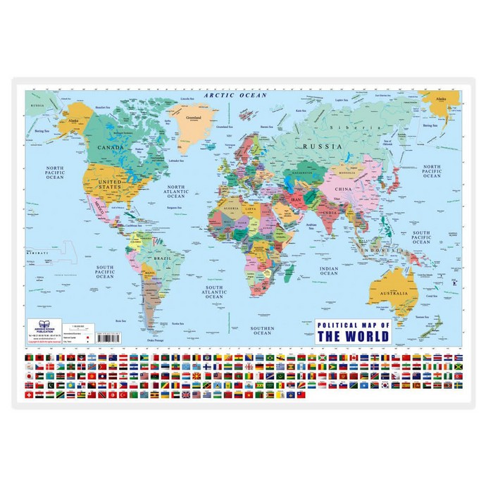 پوستر وایت بردی نقشه جهان انگلیسی (70*50)،(گلاسه،باجعبه)